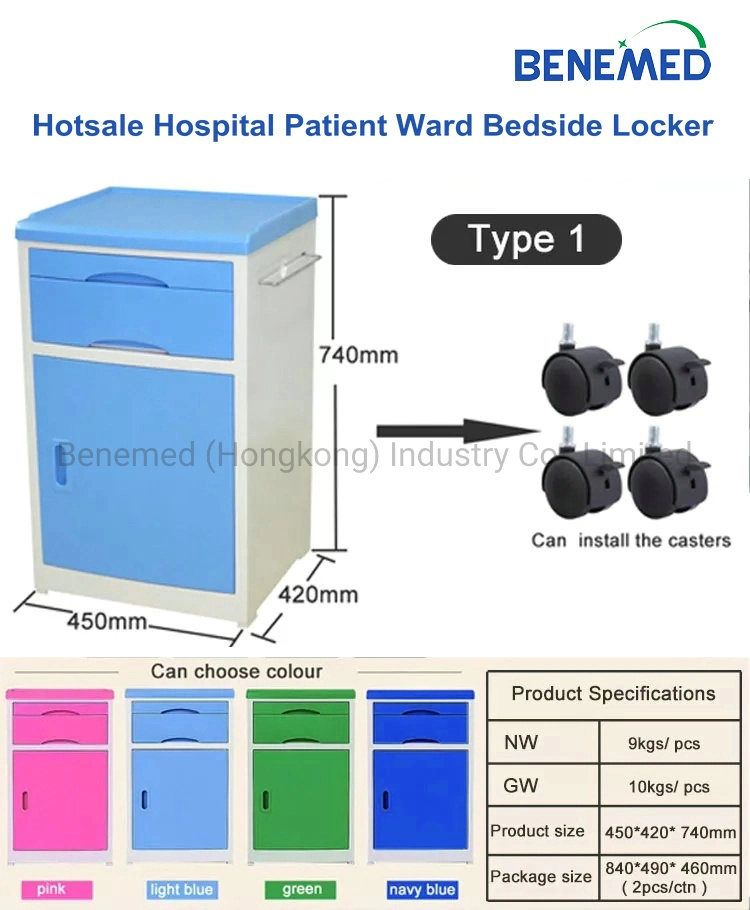 Medical ABS/PP Hospital Bedside Cabinet Bedside Locker with Caster