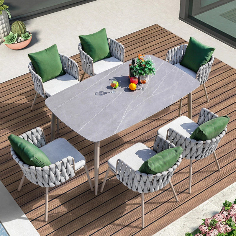 Outdoor Aluminum Frame Coffee Table Rope Chairs Set