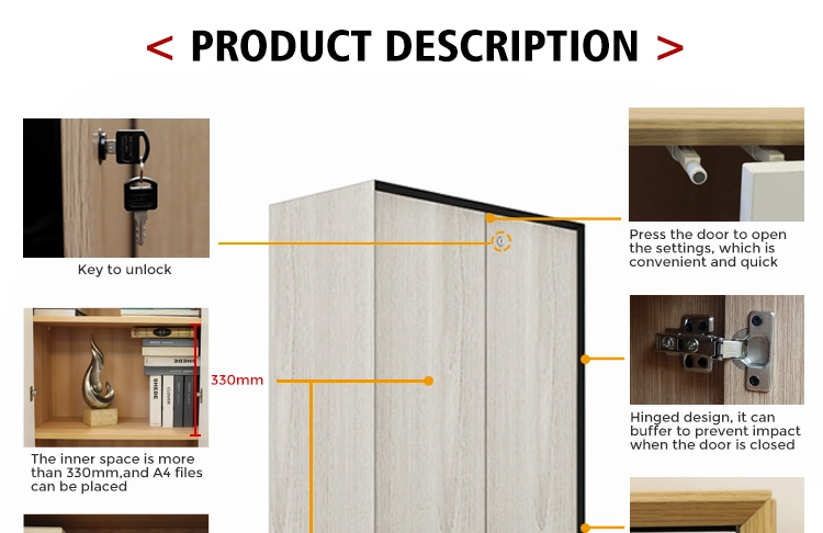 High Quality Modern No Handle Design Under Desk Melamine Wooden Mobile Pedestal Cabinet