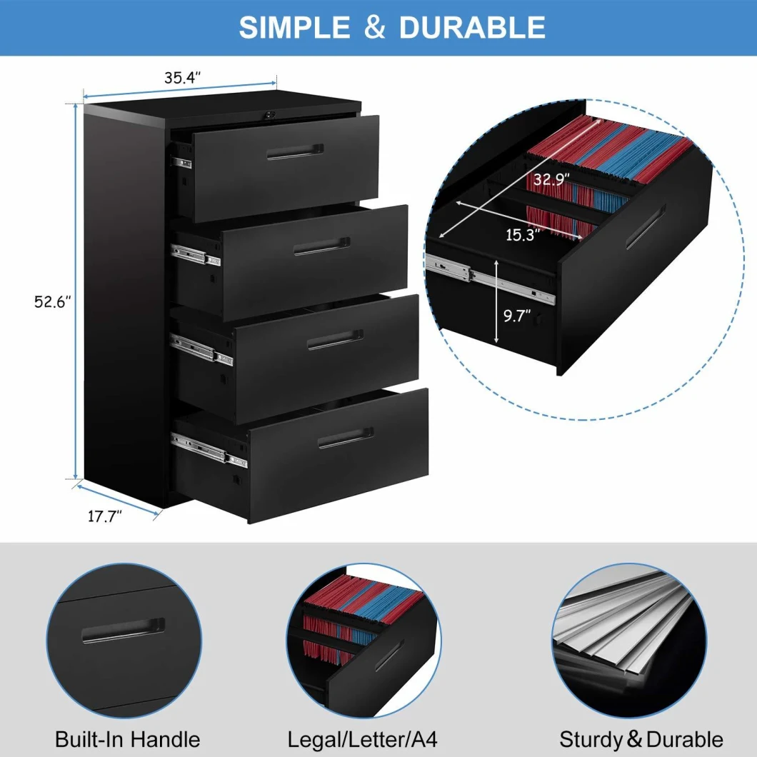 Modern Luxe 4 Drawers Metal Vertical Lockable File Cabinet with Hanging File Frame for Legal &amp; Business File Archivador