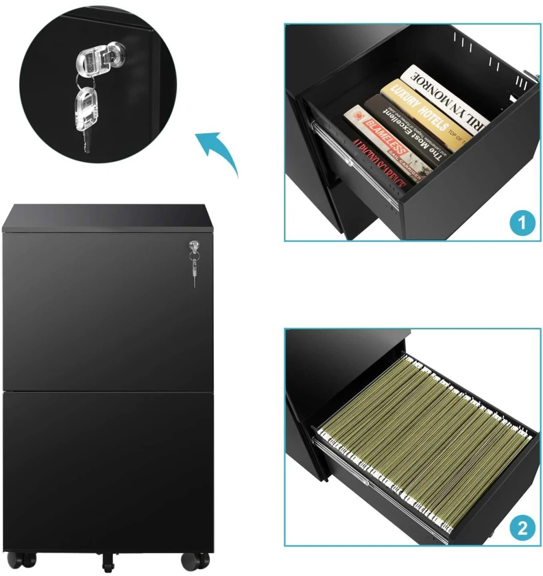 2-Drawer Mobile File Cabinet with Lock Commercial Vertical Cabinet in Black