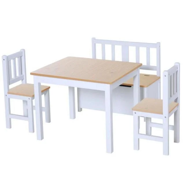 Good Sale Kid Activity Table White Solid Wooden Kid Play Table Sets with Chair