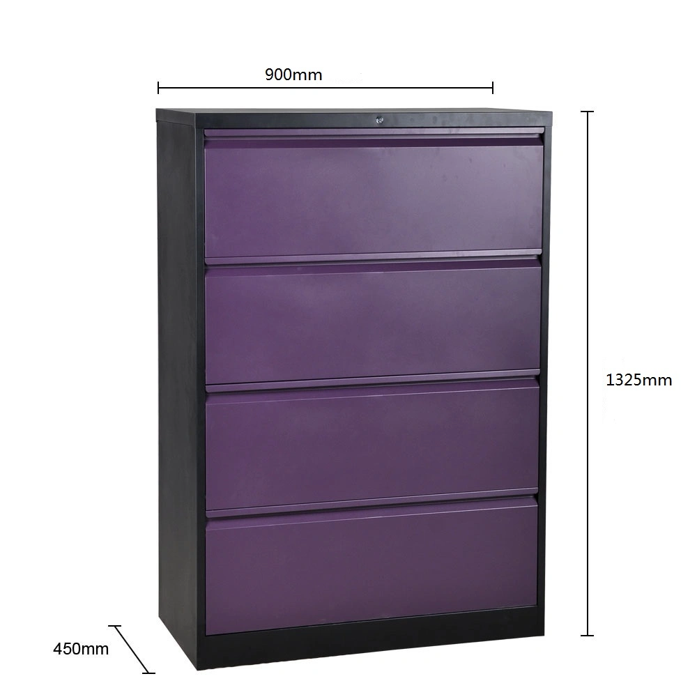 Metal Office Furniture Lateral 4 Drawer Steel File Cabinet for Storage Chest with Multi Color