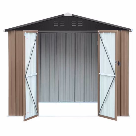 Metal Outdoor Storage Garden Tool Shed with Sliding Double Lockable Doors, Gray