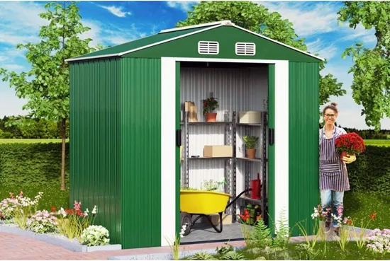 Outdoor Backyard Metal Storage Tool Garden Sheds with Sliding Double Door