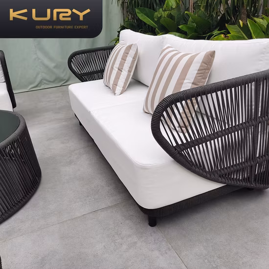 UV Resistant Garden Hotel Project Patio Hotel Restaurant Sectional Aluminum Garden Rope Sofa Patio Backyard Outdoor Furniture