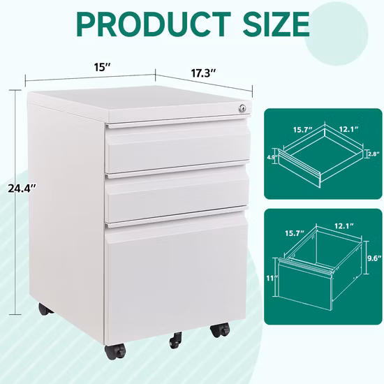 2 Drawers Wooden Lateral File Cabinet with Lock Mobile Filling Cabinet for Home Office